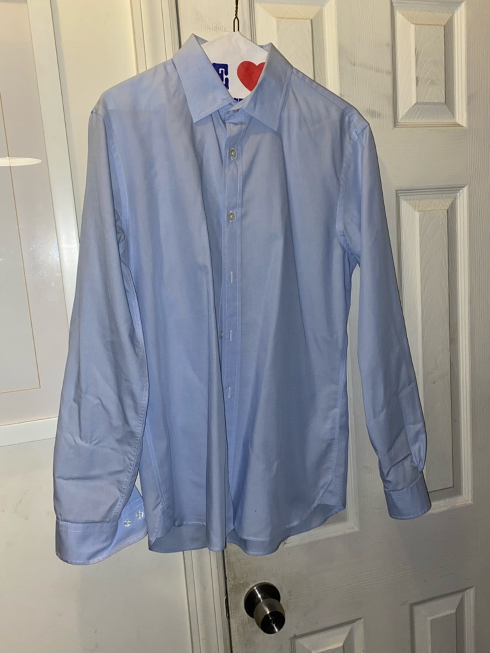 Men's Light Blue Long-Sleeve Dress Shirt red fleece M